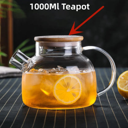 Tea Sets Big Heat Resistant Glass Teapot Flower Tea Kettle Large Clear Glass Fruit Juice Container Ceramic Teapots Droshipping