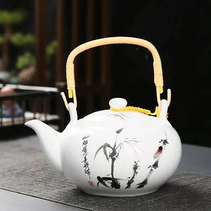 Puer Tea Accessories Vintage Chinese Style Teapot With Lifting Beam 650ml Japanese Tea Pot and Cup Set Heated Kettle Samovar Bar