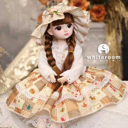 New 30cm BJD Doll Toy for Girls Children Retro Classic Wedding Dress Lolita Noble Rabbit Girl Holiday Birthday Gift Long Hair