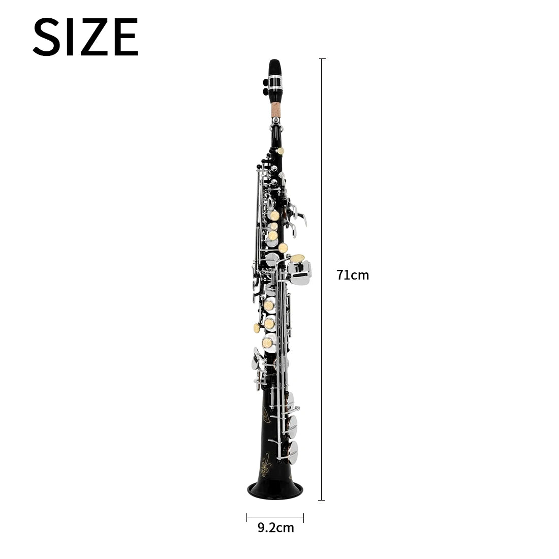 SLADE Black Soprano Saxophone Standard Bb Straight Soprano Saxophone Brass Body Carved White Shell Keys Sax With  Strap Gloves