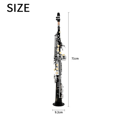 SLADE Black Soprano Saxophone Standard Bb Straight Soprano Saxophone Brass Body Carved White Shell Keys Sax With  Strap Gloves