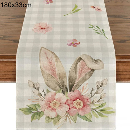 Easter Bunny Table Runner Linen Gnome Eggs Rabbit Dining Table Cloth Easter Placemat Decoration for Home Kitchen 2024 Spring
