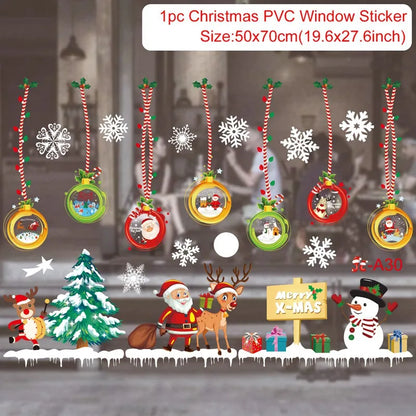 Christmas Wall Window Stickers Marry Christmas Decoration for Home 2024 Christmas Ornaments Xmas Navidad Gift New Year 2025