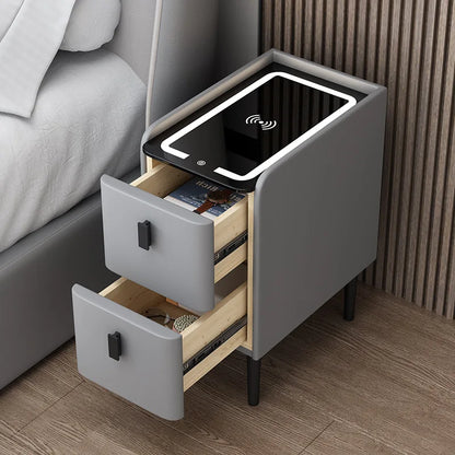Solid Wood Bedside Table Nordic Style Smart Bedroom Nightstands With Wireless Charging USB Bluetooth Storage Cabinet
