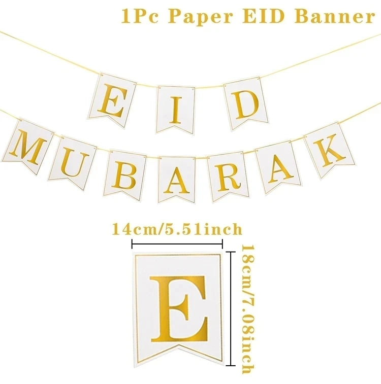 Eid Mubarak Banner Bunting Balloons Plates Tablecloth Kareem Ramadan Decoration for Home 2024  Muslim Islamic Party Supplies