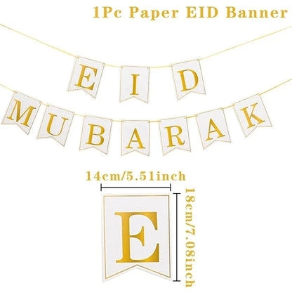 Eid Mubarak Banner Bunting Balloons Plates Tablecloth Kareem Ramadan Decoration for Home 2024  Muslim Islamic Party Supplies