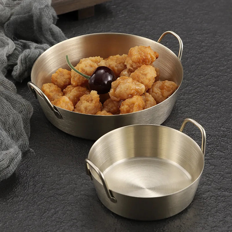 Korean Thicken 304 Stainless Steel Snack Plate With Double Handle Multifunctional Sauce Bowl Fruit Plate Kitchen Tableware Tools