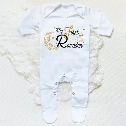 My First Eid Ramadan Baby Babygrow Sleepsuit Vest Bodysuit Infant Long Sleeve Romper Ramadan Islamic Muslim Keepsake Baby Outfit
