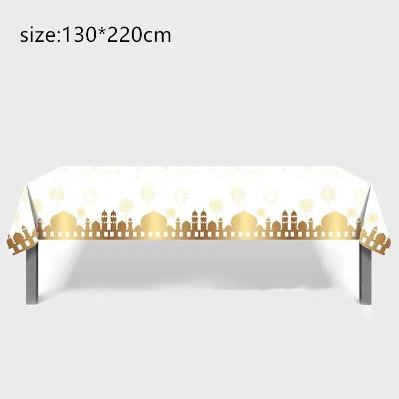2022 Eid Mubarak Disposable Tablecloth Table Runner Banner Balloons Islamic Muslim Party Decor Ramadan Kareem Eid Al Adha Gift