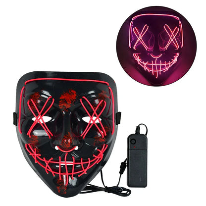 1P Scary Halloween Colplay Light Up Purge Mask Halloween Masquerade Party LED Face Masks for Kids Men Women Mask Glowing in Dark
