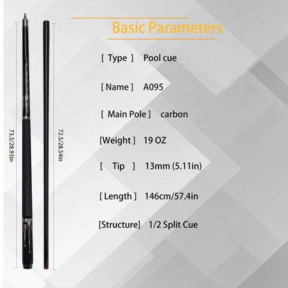 Carbon Fiber Pool Cue Stick 13mm Tip Peacock Element  Ideal for Nine Ball and Carom Billiards