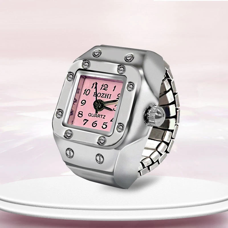 Steel Fun Vintage Punk Quartz Finger Pocket Watch Ring for Women Men Goth Clock Rings Digital Watch Elastic Stretchy Rings Gifts