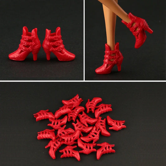 10 Pair / Lot  Doll Red Shoes Fashion Cute Heels  Shoes for Barbie Doll High Quality Baby Toy