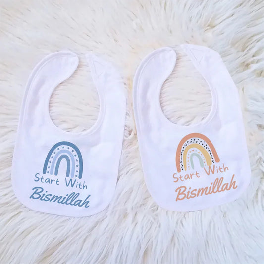 Rainbow Start With Bismillah Bib Ramadan Mubarak Muslim Islamic Kareem Eid Al Fitr Iftar Decoration Baby Shower Boy Girl Gift