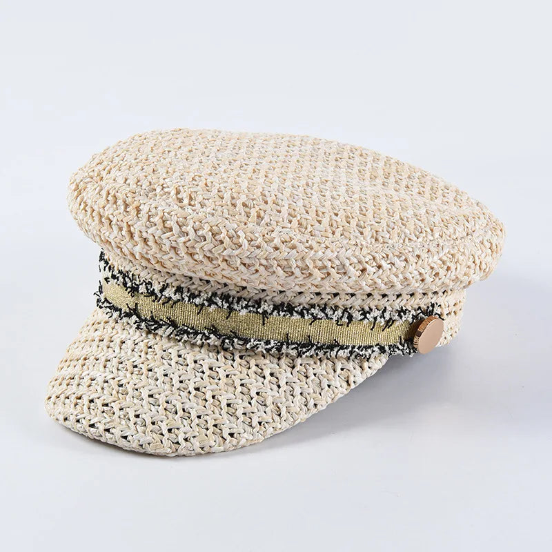 BUTTERMERE Straw Newsboy Cap Women Baker Boy Hat Female Khaki British Style Retro Designer Brand Spring Summer Octagonal Cap