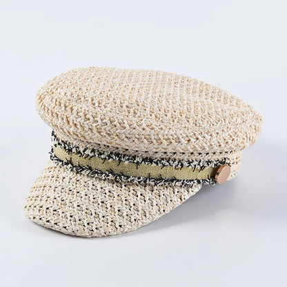 BUTTERMERE Straw Newsboy Cap Women Baker Boy Hat Female Khaki British Style Retro Designer Brand Spring Summer Octagonal Cap