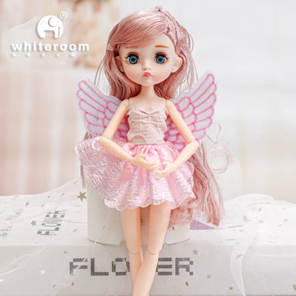 Slim 26cm Bjd Doll for Girl 13 Movable Joints Fashion Princess Clothes Suit Accessories Blue Eyes Decoration Eyelash Solid Doll