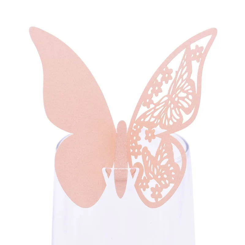 20pcs Eid Mubarak Hollow Butterfly Cup Card Wine Glass Paper Name Place Seat Card Wedding Party Ramadan Kareem Table Decorations