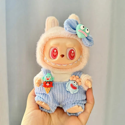 15cm 17cm Labubu Doll Clothes  Plush Doll Clothes Sweet Tube Big Mouth Fish Strap Pants Macaron 2nd Generation Cute  DIY Kid Gif