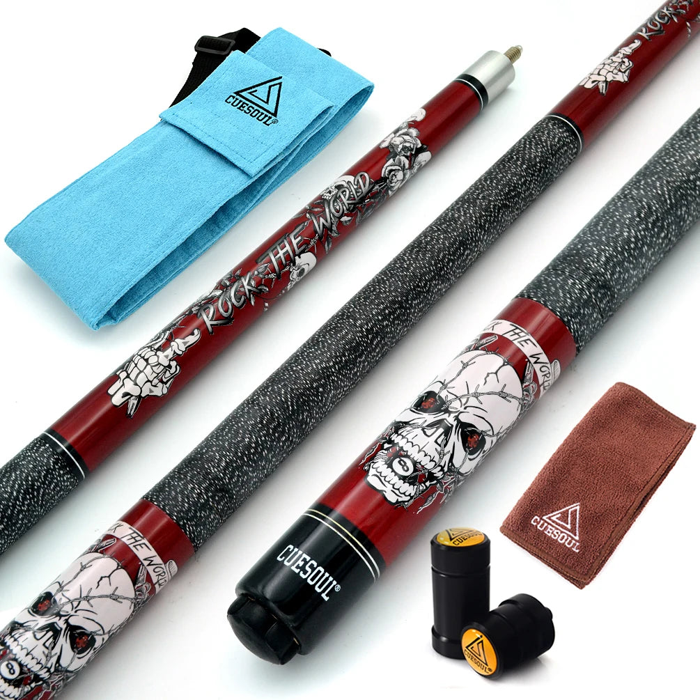 CUESOUL ROCK II 58" 19/20/21oz Black Pool Cue Stick 13mm With Cue Bag With and Joint/Shaft Protector