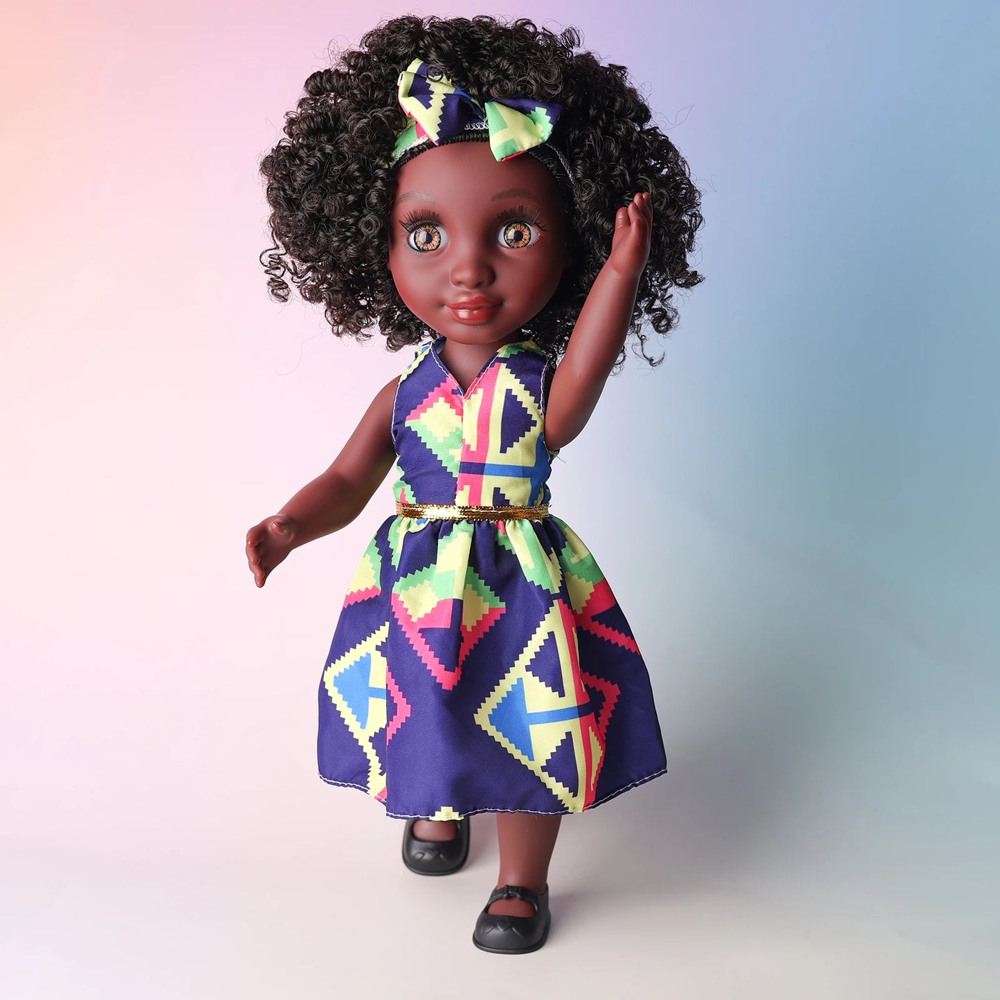 One Piece 14 Inch American African Black Doll With Curly Hair - Perfect Gift for Girls on Birthday - Full Set Included