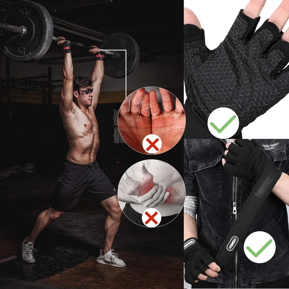 Workout Gloves for Men Women Weight Lifting Half Finger Glove With Wrist Wrap for Gym Sport Training Bicycle Motorcyclist Glove