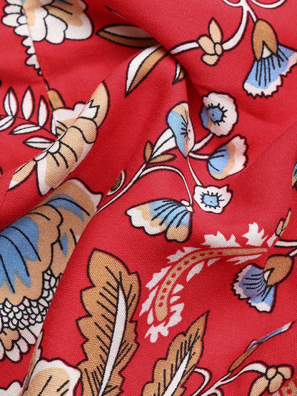 Vintage Floral Boho Printed Vestidos Women Short Sleeves v Neck Slit Midi Dresses a Line Bohemian Summer Beach Dress