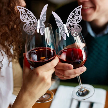 20pcs Eid Mubarak Hollow Butterfly Cup Card Wine Glass Paper Name Place Seat Card Wedding Party Ramadan Kareem Table Decorations