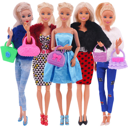 5Pcs Set of Barbies Doll Toy Clothes Accessories Barbies Clothes for Barbie Doll&1/6 BJD Blythe Shoes Mini Dress Bags Toy