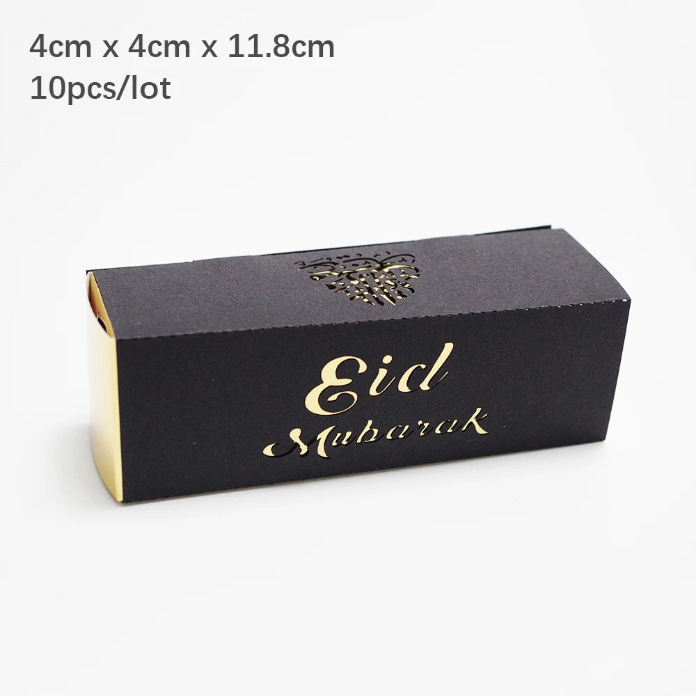 10Pcs Eid Mubarak Gift Box Ramadan Gift Packages Gold Hollow Eid Mubarak Candy Cake Box Eid Mubarak Decoration 2024 Muslim Party