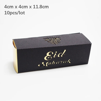 10Pcs Eid Mubarak Gift Box Ramadan Gift Packages Gold Hollow Eid Mubarak Candy Cake Box Eid Mubarak Decoration 2024 Muslim Party