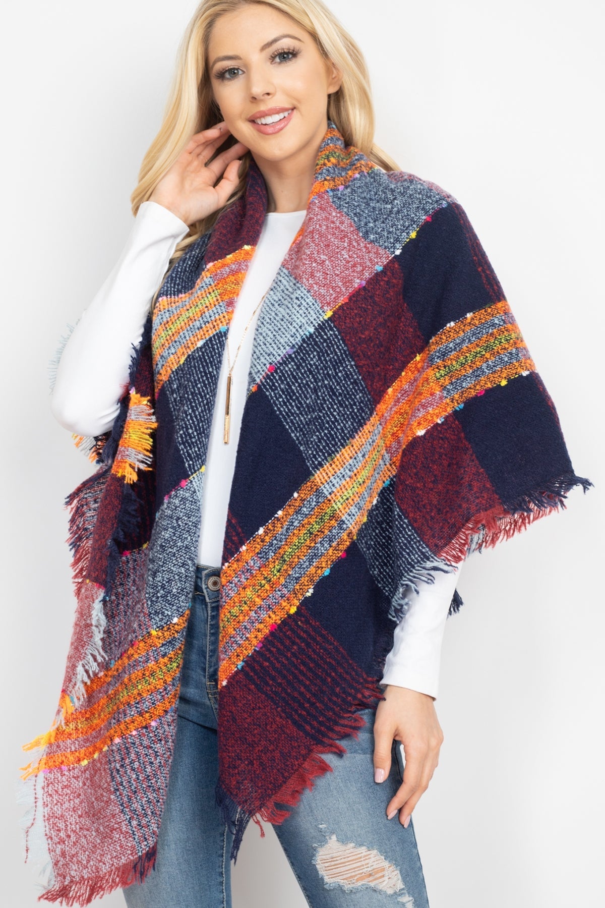 Multi Color Blanket Fringed Scarf