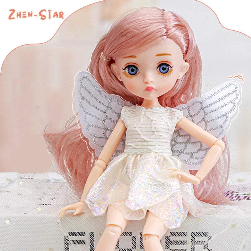 Slim 26cm Bjd Doll for Girl 13 Movable Joints Fashion Princess Clothes Suit Accessories Blue Eyes Decoration Eyelash Solid Doll