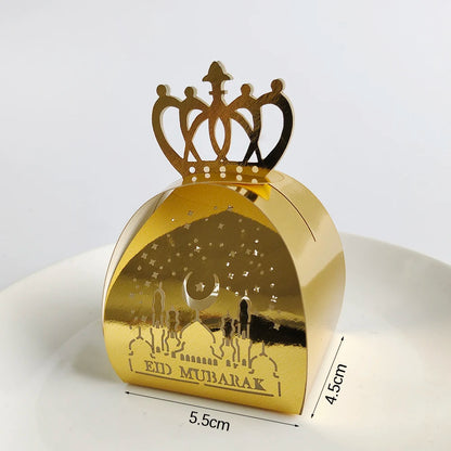 10Pcs Eid Mubarak Gift Box Ramadan Gift Packages Gold Hollow Eid Mubarak Candy Cake Box Eid Mubarak Decoration 2024 Muslim Party