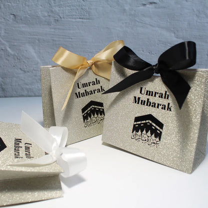 Elegant Shiny Umrah Mubarak Gift Box for Muslim Islamic Ramadan Kareem Iftar Eid Al-Fitr Hajj Congratulation Keepsake Decoration