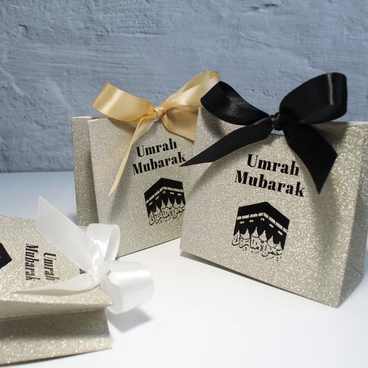 Elegant Shiny Umrah Mubarak Gift Box for Muslim Islamic Ramadan Kareem Iftar Eid Al-Fitr Hajj Congratulation Keepsake Decoration