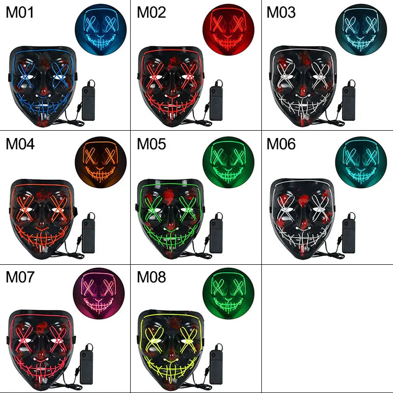 1P Scary Halloween Colplay Light Up Purge Mask Halloween Masquerade Party LED Face Masks for Kids Men Women Mask Glowing in Dark
