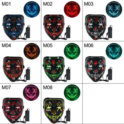 1P Scary Halloween Colplay Light Up Purge Mask Halloween Masquerade Party LED Face Masks for Kids Men Women Mask Glowing in Dark