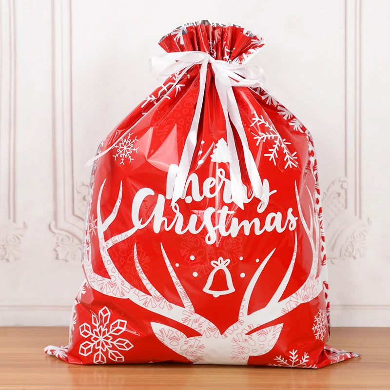 3/5Pcs Merry Christmas Drawstring Gift Bag New Year 2025 Large Candy Cookie Packaging Bag 2024 Navidad Christmas Home Decoration