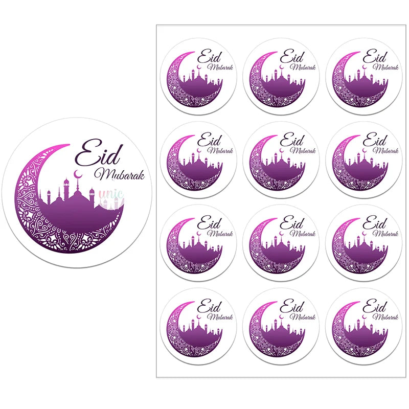 Eid Al-Fitr Eid Mubarak Packaging Sealing Sticker Candy Bag Gift Box Labels for Kids Birthday Party Eid Al-Fitr Decor Supplies