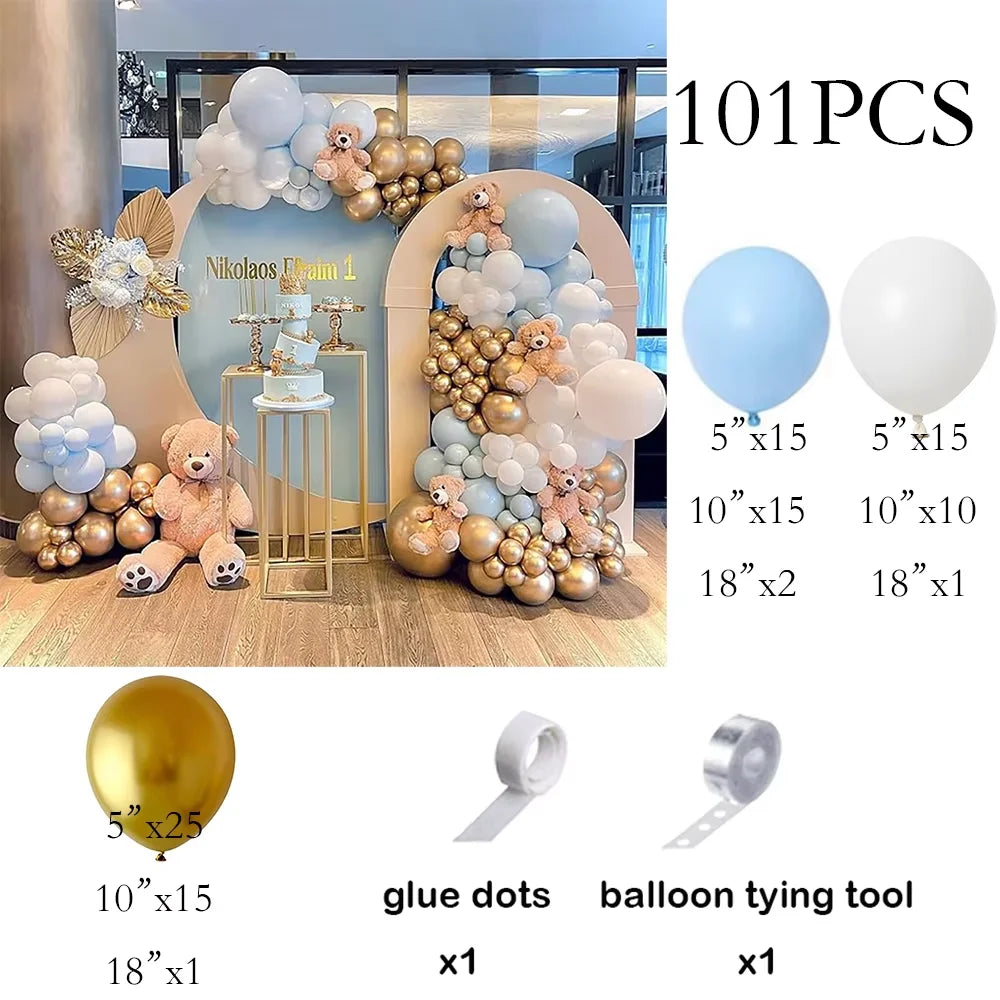 115pcs Baby Blue Balloons Garland Birthday Party Decor Balloon Arch Kit Skin Khaki Globos Baby Shower Gender Reveal Decoration