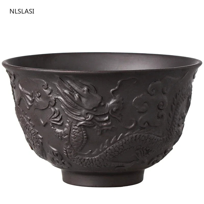 Zisha Bowl Handmade Tea Set Tea Bowl Chinese Style Dragon Pattern Ceramic Clay Kettle Gift Birthday Present Decorations