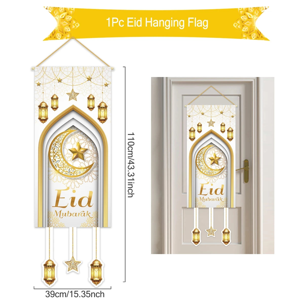 Eid Mubarak Decoration 2024 Hanging Flag Ramadan for Home Door Islamic Muslim Party Decor Ramadan Kareem Banner Eid Al-Fitr Gift