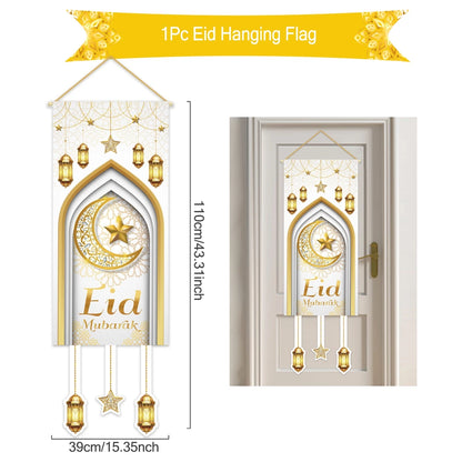 Eid Mubarak Decoration 2024 Hanging Flag Ramadan for Home Door Islamic Muslim Party Decor Ramadan Kareem Banner Eid Al-Fitr Gift