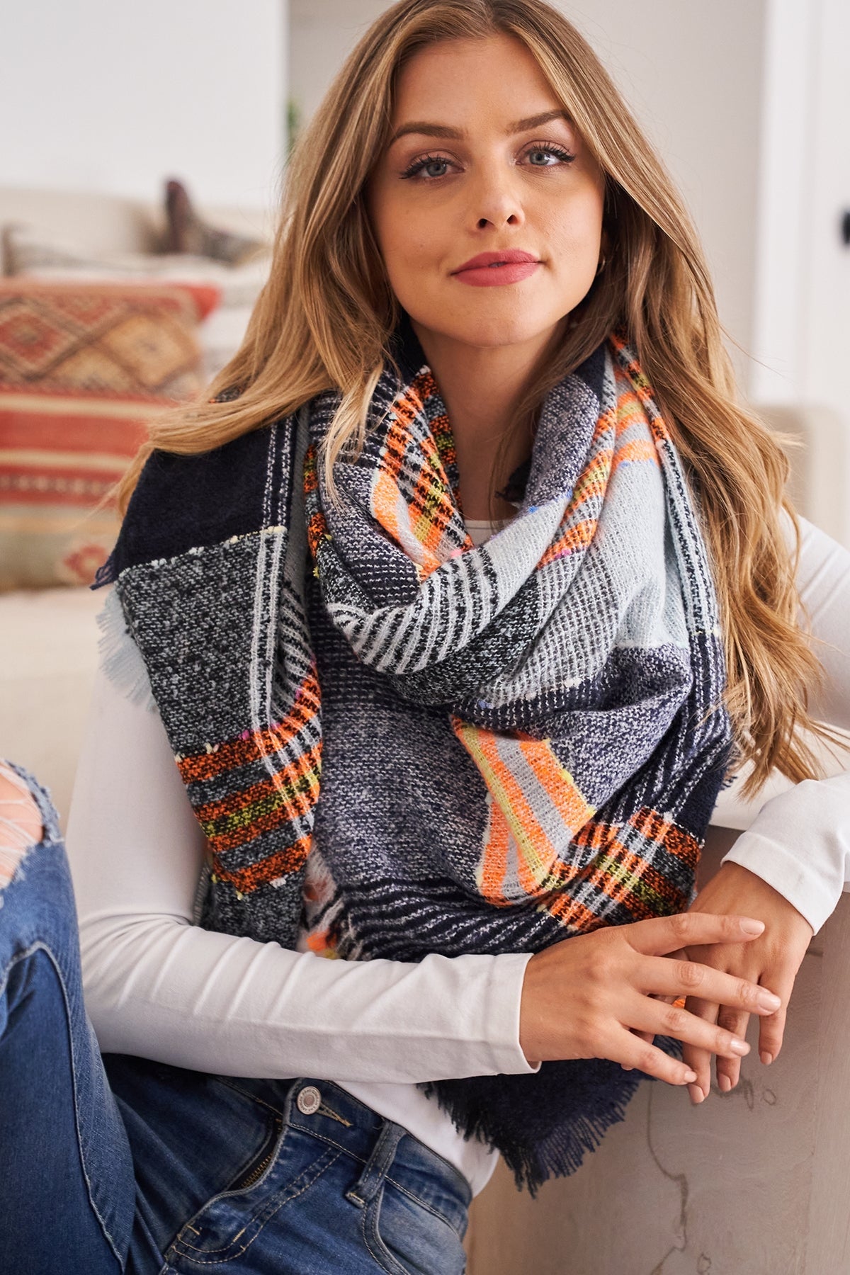 Multi Color Blanket Fringed Scarf