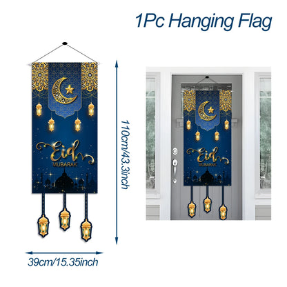 Eid Mubarak Decoration 2024 Hanging Flag Ramadan for Home Door Islamic Muslim Party Decor Ramadan Kareem Banner Eid Al-Fitr Gift