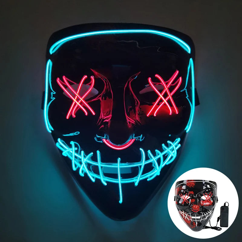 1P Scary Halloween Colplay Light Up Purge Mask Halloween Masquerade Party LED Face Masks for Kids Men Women Mask Glowing in Dark
