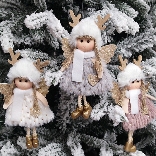 Christmas Tree Decoration Gift Charm Decorations Charms Pendants Angel Light Weight Cute Plush Angel 8X16cm Home Xmas Navidad