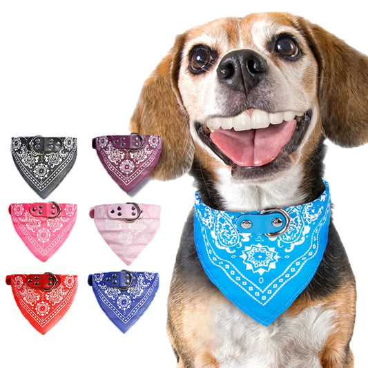 Adjustable Dog Bandana Leather Printed Soft Collar for Dog Pet Supplies Cat Scarf Collar for Chihuahua Puppy Pet Neckerchief