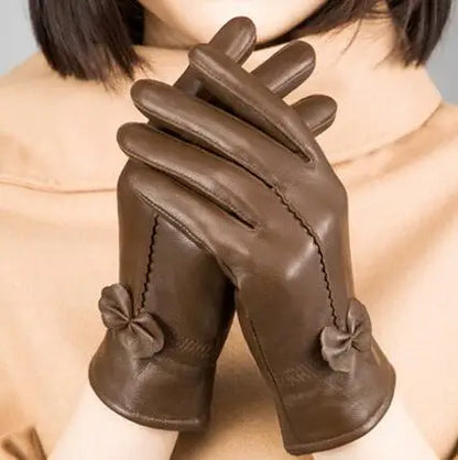 2020 Women's Genuine Leather Gloves Red Sheepskin Gloves Autumn and Winter Fashion Female Windproof Gloves